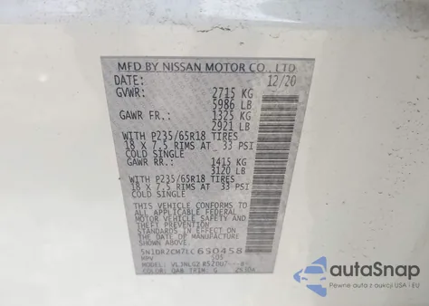 2020 Nissan Pathfinder Sl 4Wd из США, поврежденный, VIN 5N1DR2CM7LC650458